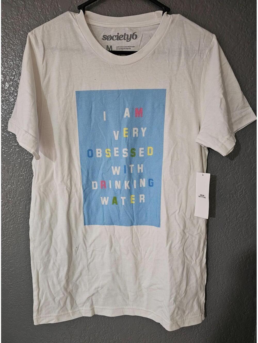 New Men's Society 6 Graphic Shirt White Size Medium Obsessed With Drinking Water